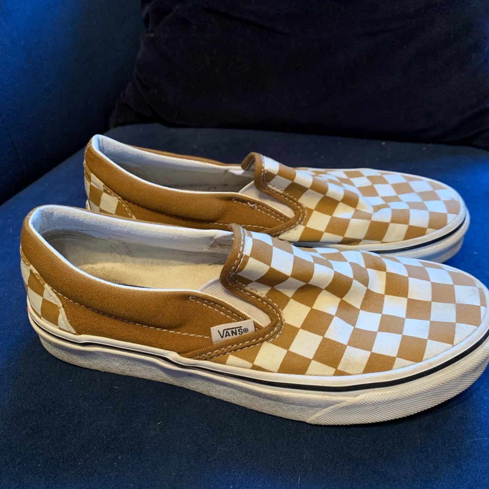 Rare tan & white Vans slip-on classic checkerboard sneakers